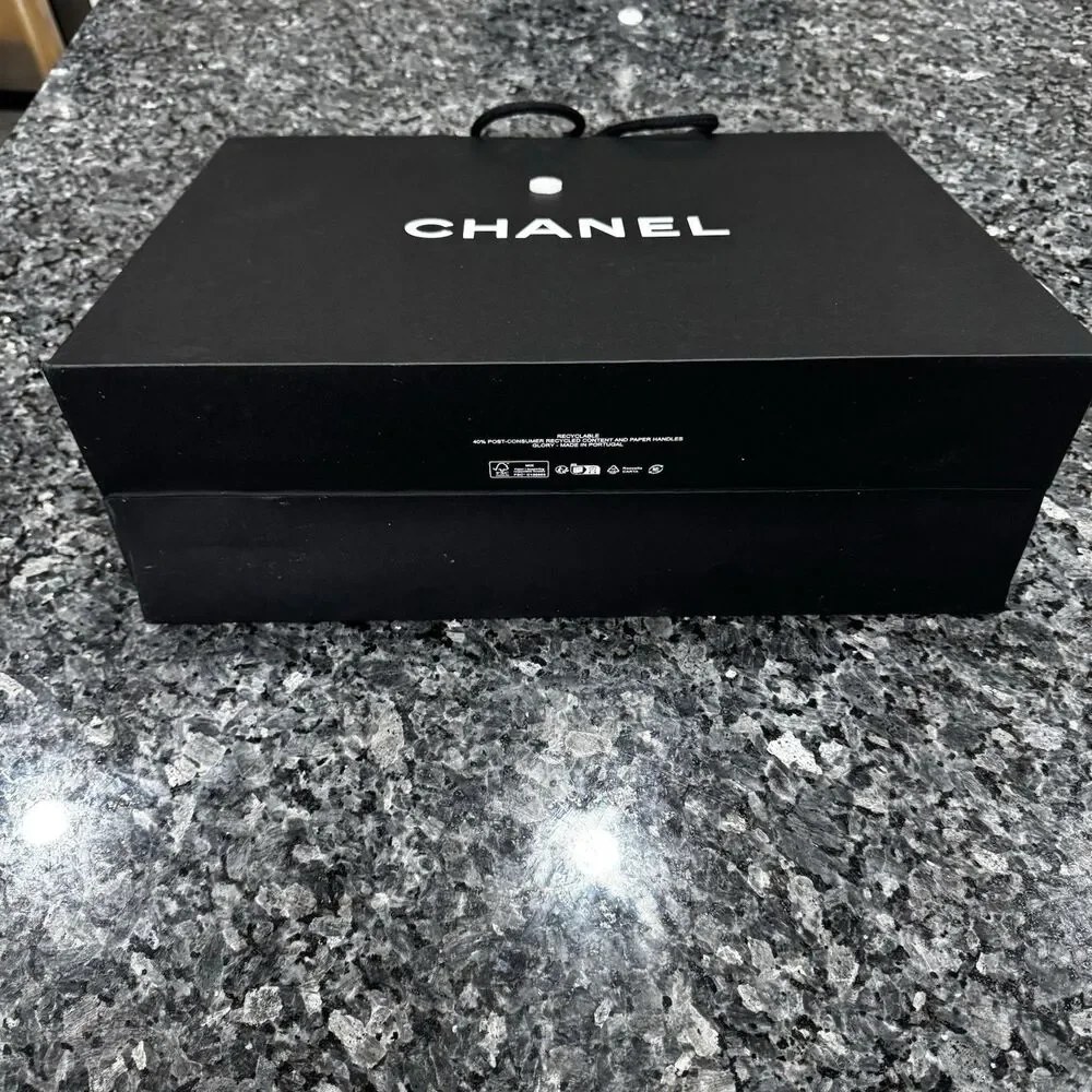 Chanel Black Paper Shopping Flower Gift Empty Bag 17 x 13 x 6.5